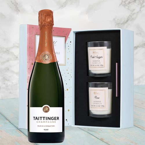 Taittinger Les Folies de la Marquetterie 75cl With Love Body & Earth 2 Scented Candle Gift Box